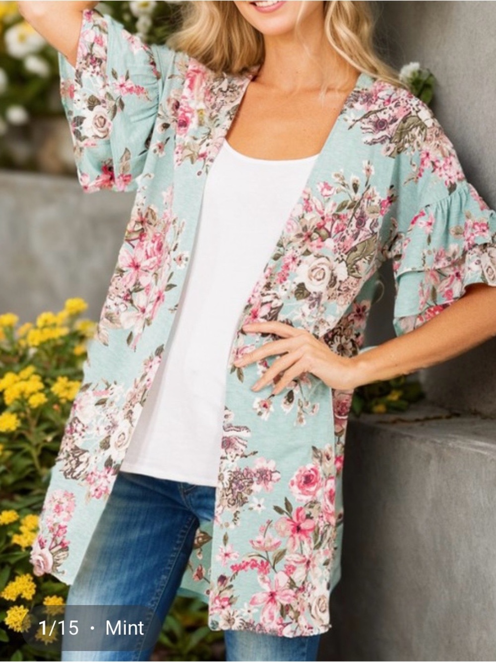 HEIMISH USA Mint Floral Open-Front Kimono